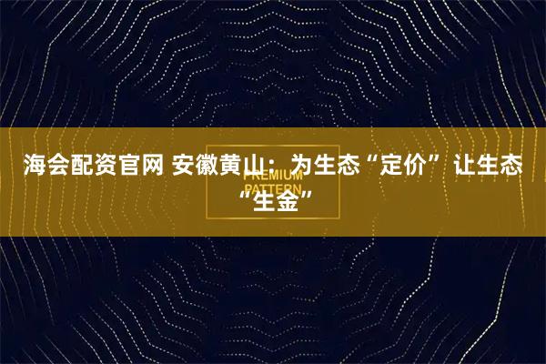 海会配资官网 安徽黄山：为生态“定价” 让生态“生金”